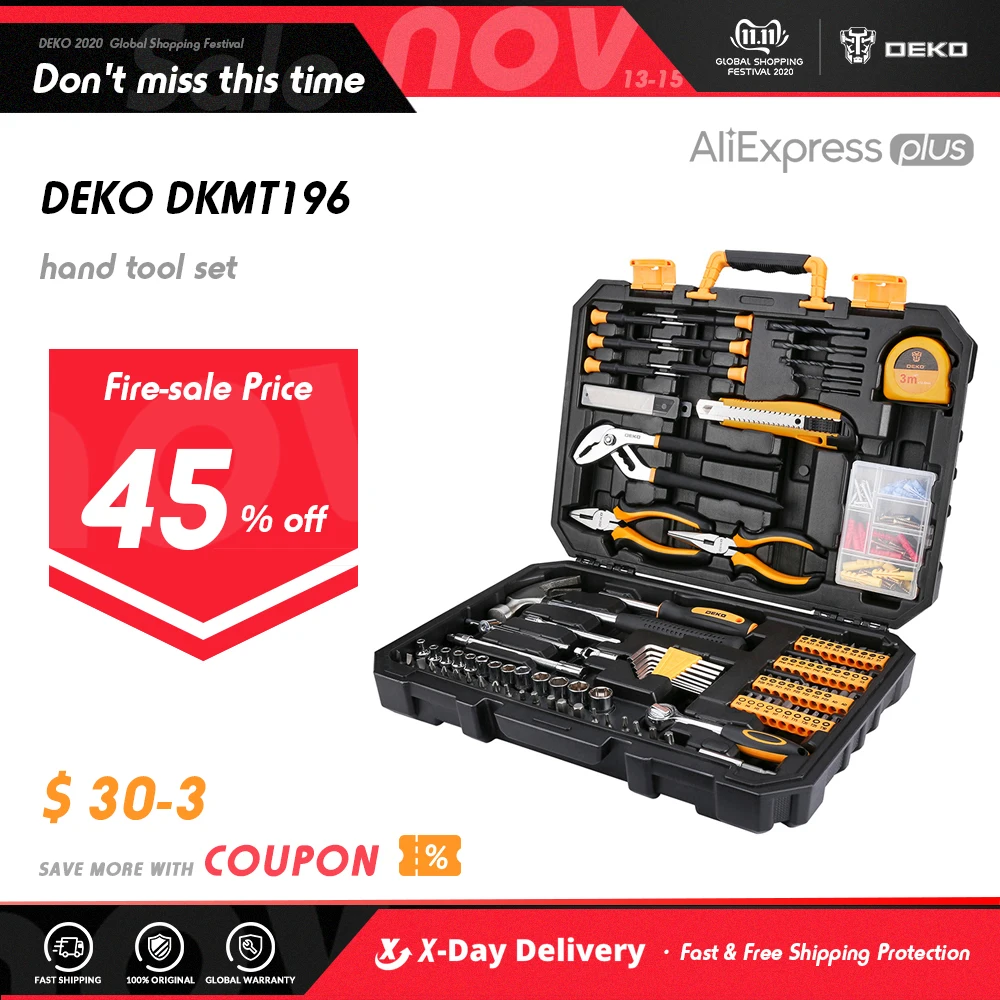 DEKO 196 Pcs Professional Car Repair Tool Set Auto