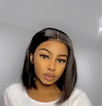 Celie Bob-Peluca de cabello humano liso con encaje frontal, postizo de pelo liso con cierre de 4x4 de densidad 150