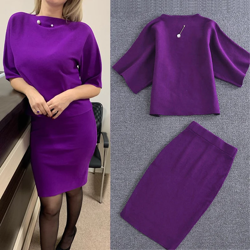 Модный комплект из 2 предметов для женщин Осенний Трикотажный костюм с топом и