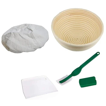 

Practical 9 inch Bread Proofing Basket Set Sourdough Entry Basket + Dough Scraper + Linen LINER Cloth for Dough Shape Baked Brea