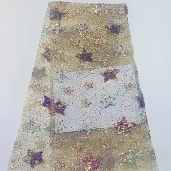 

Excellent design French tulle lace fabric, fashionable star pattern sequin embroidery Nigeria lace fabric FZ722
