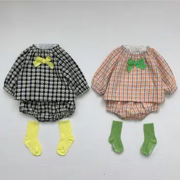 

Autumn New Baby Boys Clothes Set Baby Plaid Set Newborn Long Sleeve Tops Shirt And Pumpkin Shorts 2pcs Baby Girl Outfit