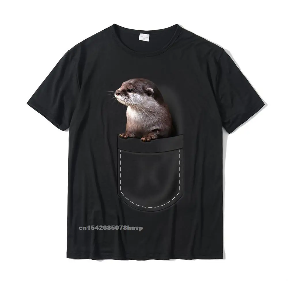 comfortable T Shirt 2021 Crewneck Design 100% Cotton Mens Tops Shirts Printing Short Sleeve Tops Tees Wholesale Cute Otter Pocket peeking Pocket - Funny Otter Tshirt__247. black