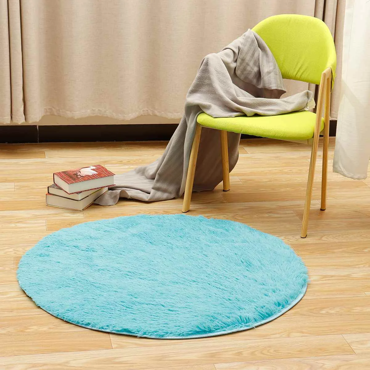 Диаметр 100 см круглый напольный коврик покрытие противоскользящая ворсистая зона йога коврик для дома гостиной спальни ковер одеяло коврик - Цвет: Light Blue