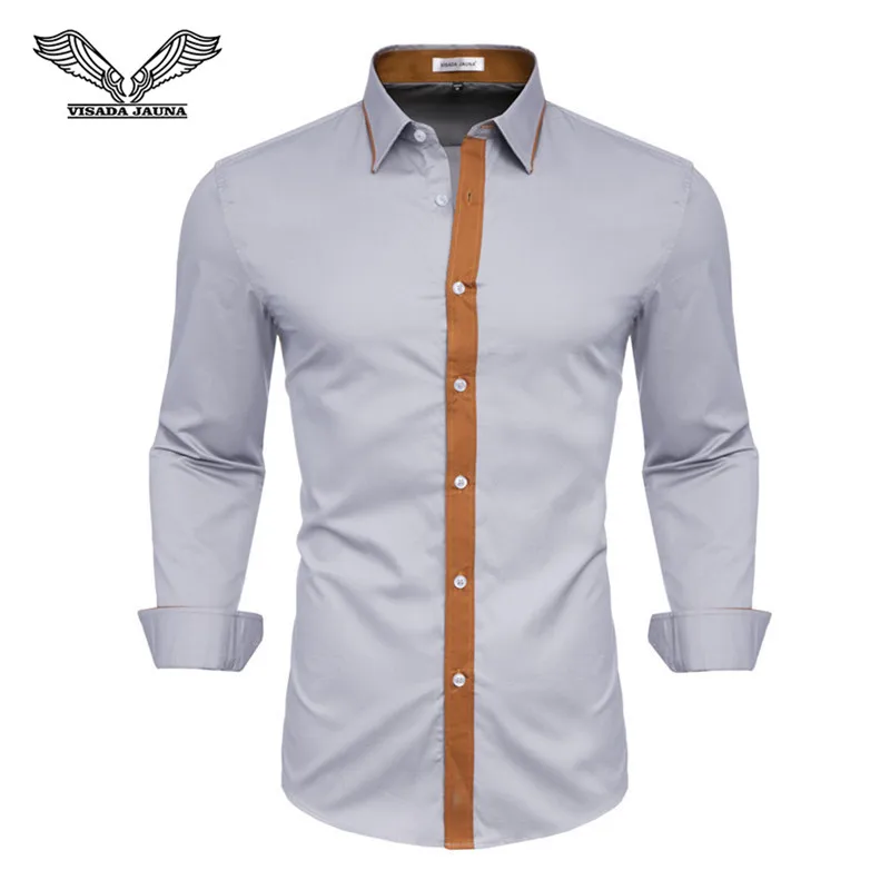 Fashion Men's Shirts Long Sleeve Slim Fit Men's Casual Shirts Formal Dress Shirts Men Clothes Turn-Down Collar N5045 - Color: Grey 59