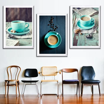

Green Tableware Hot Coffee Modern Poster And Print Minimalism Canvas Painting Wall Art Pictures For Kitchen Restaurant Decor