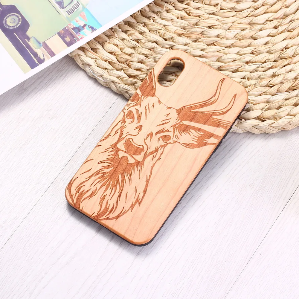 Лось Олень Moose Рождество гравировка на дереве Футляр для телефона Funda для iPhone 6 6S 6Plus 7 7Plus 8 8Plus XR X XS Max 11 Pro Max