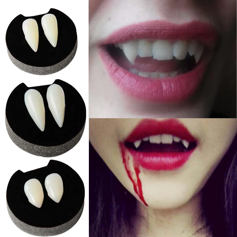 

WEIGAO 1pair Halloween Vampire Dentures Teeth Zombie Cosplay Teeth Props Devil Fangs Tooth With Dental Gum Event Party Supplies