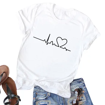 

Women Heartbeat White T-shirt Sexy Love-Printed Tops Clothing Female 2020 Harajuku Streetwear O-Neck Casual Ladies Tees Shirts