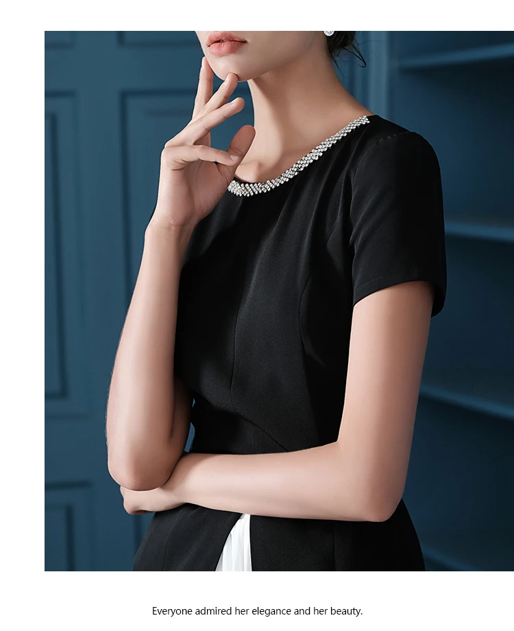 New Office Women Dresses Two Pcs 2 Piece/ Suit Office Work Fashion Contrast Color Pleated Business Dresses Clothes Set