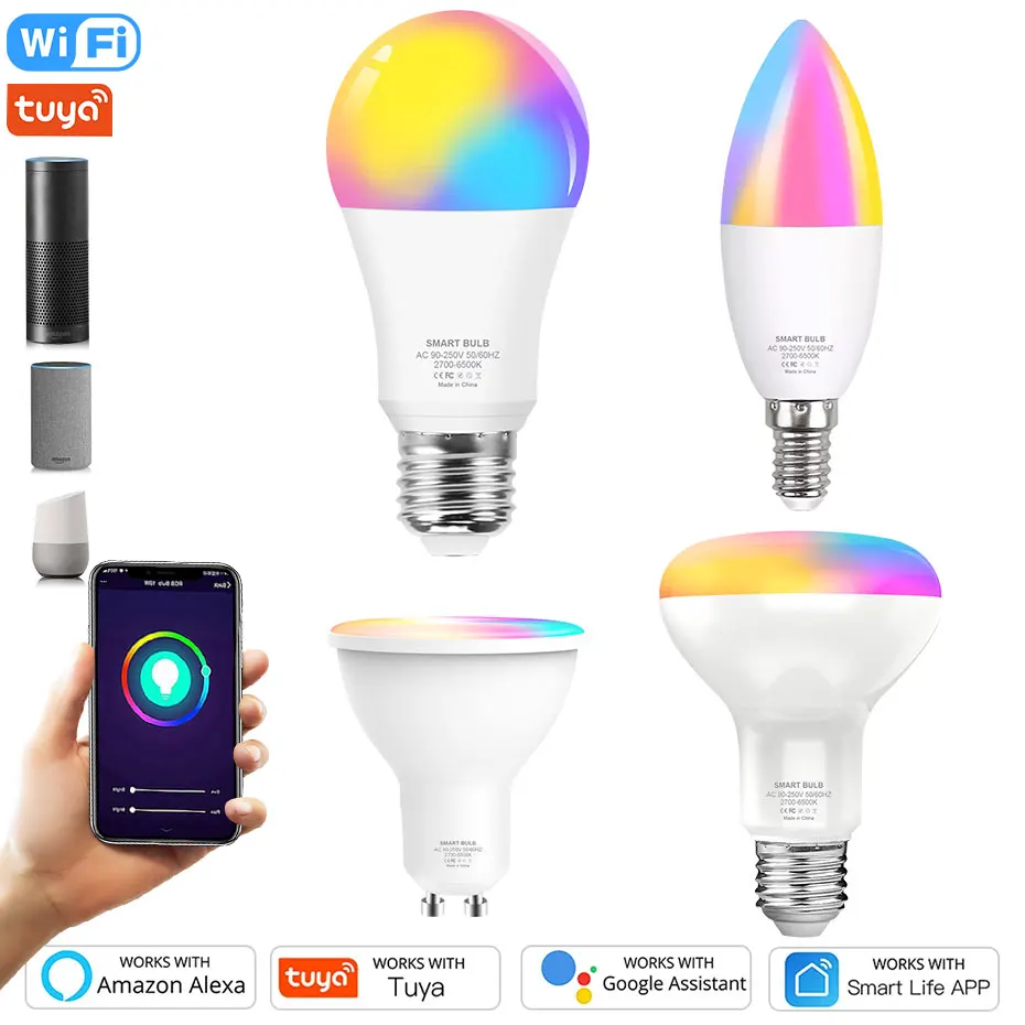 Tuya Wifi Lampadina Intelligente E27 E14 Gu10 Lampada A Led 220V Rgb Lampadina A Led Dimmerabile Smart Life App Per Google Home Assistant Echo Alexa
