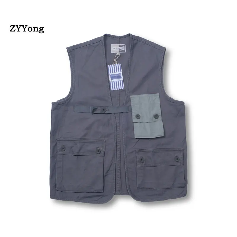 Cotton Vest Men's Fashion Solid Color Retro Casual V-neck Vest Jacket Men Streetwear Wild Loose Gilet Coat Mens