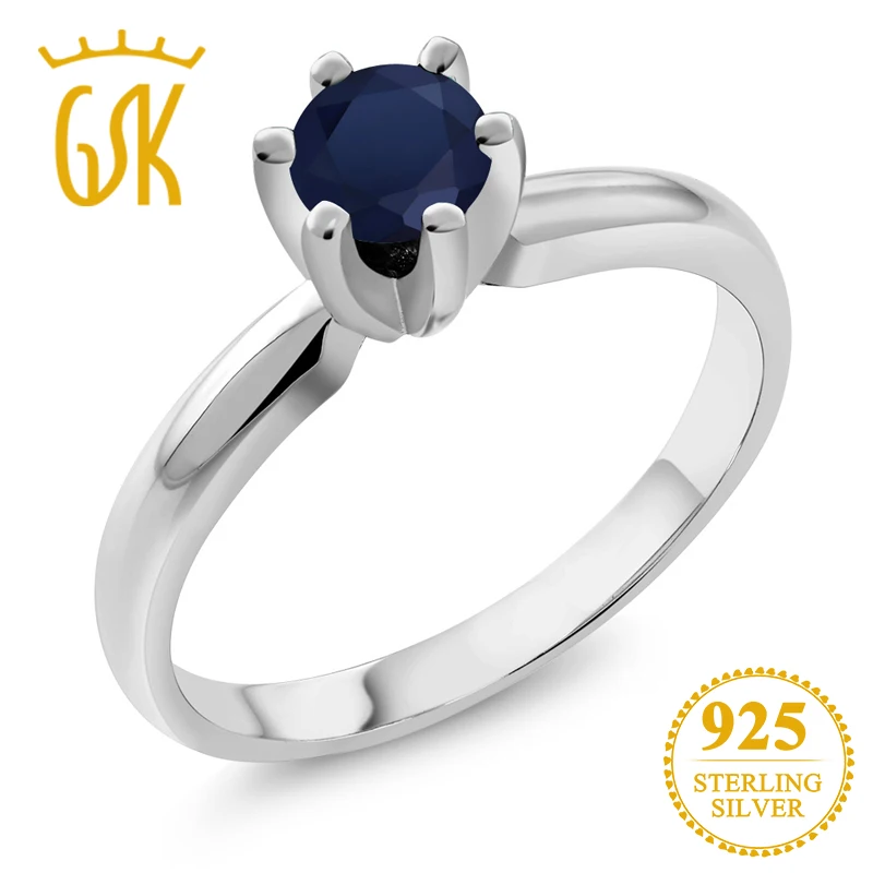 GemStoneKing 0,60 карат Круглый Натуральный Синий сапфир драгоценный камень Solitaire Кольца 925 пробы серебряные ювелирные изделия для женщин