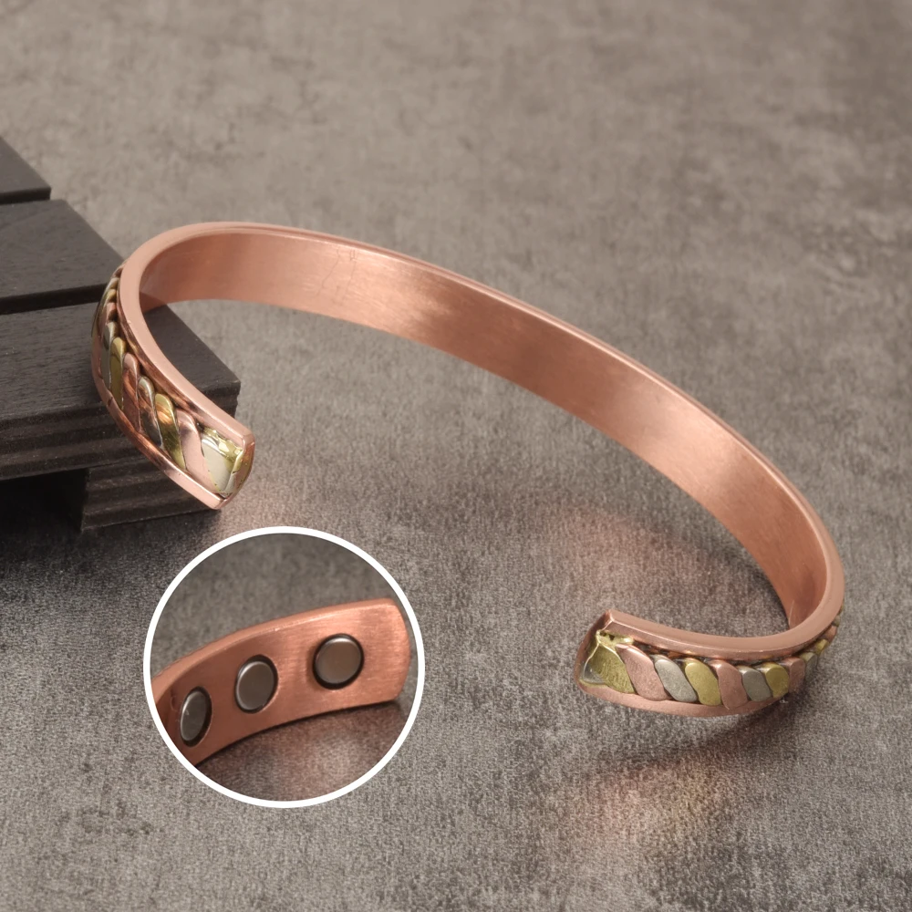 Meathly Magnetic Pure Copper Bracelets for Women Rose Gold-color Adjustable Open Cuff Bangle Health Energy Jewelry Arthritis Pain Relief_voghion.com
