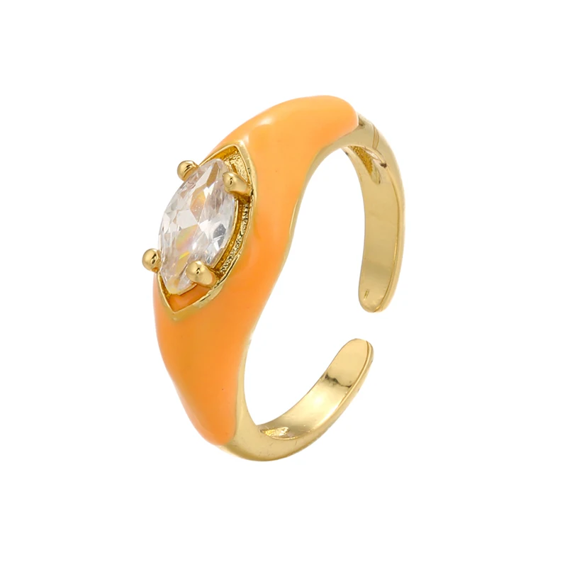 bague en Zircon coloré en émail néon, bague pour femmes, anneau de doigt à ouverture réglable plaqué or