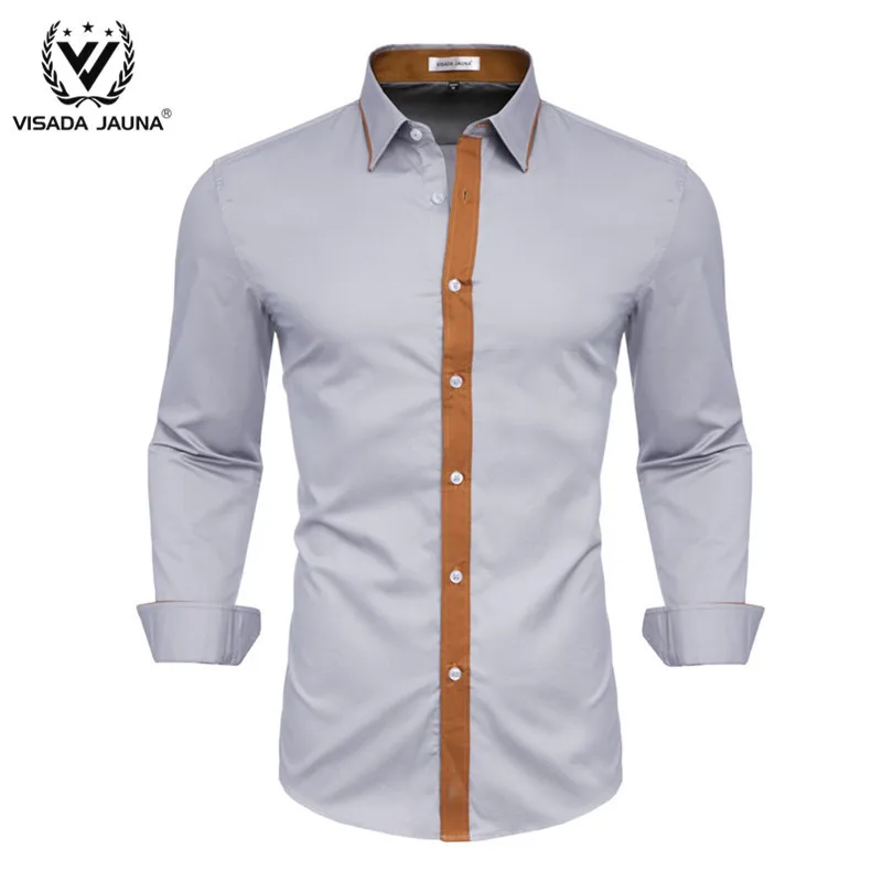 VISADA JUANA, модные мужские рубашки, приталенные мужские повседневные рубашки с длинным рукавом, официальная одежда, рубашки, Мужская одежда, Camisa Y59 - Цвет: Gray