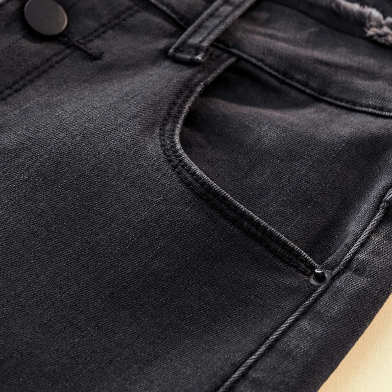 Высокая талия рваные узкие джинсы-карандаш женские большие размеры Серый Черный мама стрейч джинсы женские джинсы Mujer