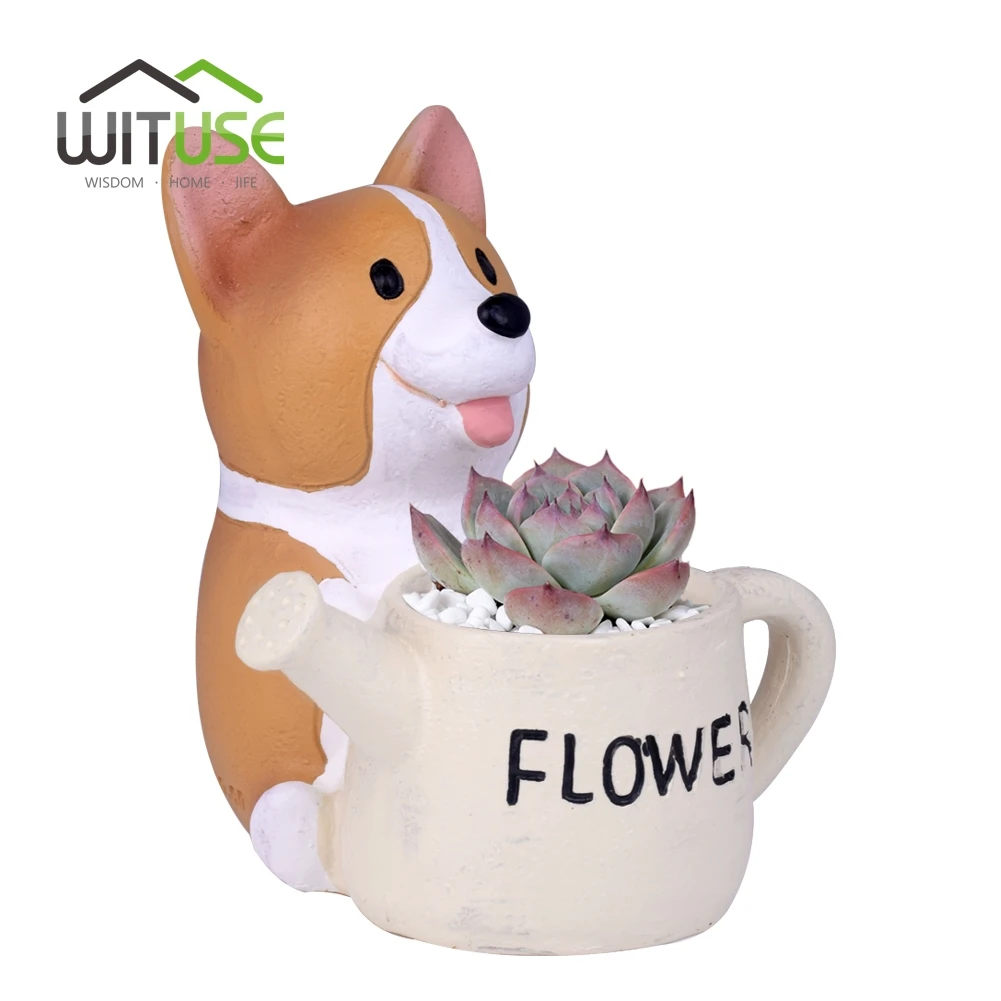 WITUSE Creative Resin Planter Flowerpot Cute Corgi Dog Garden Pots Succulent Plants Jardin Bonsai Desk Puppy Flower Pot drop