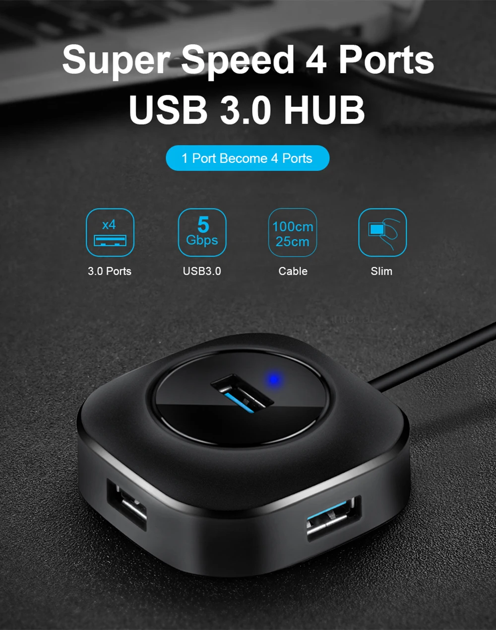 

DIDIHOU HUB Splitter 3.0/2.0 4 Ports Cable USB Hub Micro USB Or PC Tablets Computer 1pcs