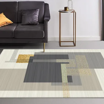 

Modern Nordic Minimalist Gray Gold Geometric Stitching Living Room Bedroom Kitchen Bedside Carpet Floor Mat Customization