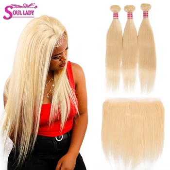 

Soul Lady 613 Bundles With Frontal Brazilian Straight Transparent Lace Frontal With 8-30 inches Bundles 4Pcs/Lot Remy Human Hair