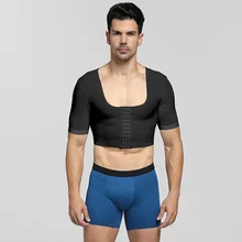 Fit Мужская корректирующая футболка контроль груди топы гинекомастия корсет Shodt рукава крюк черный тренажер Формирователи тела