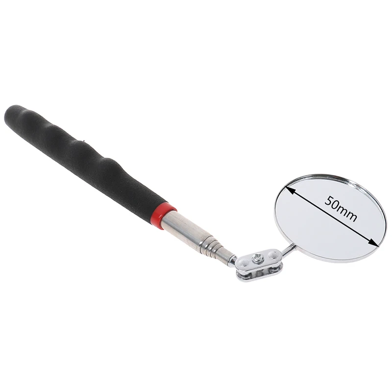 1Pc 50mm Car Telescopic Detection Lens With Non-slip Handle Stainless Steel Inspection 360° Round Mirror Portable Repair Tool