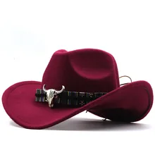 Western Style Cowboy Hat Ox head decoration Warped Brim Edge Tiara Cowgirl Cap for men and women Holiday Costume Party Hat