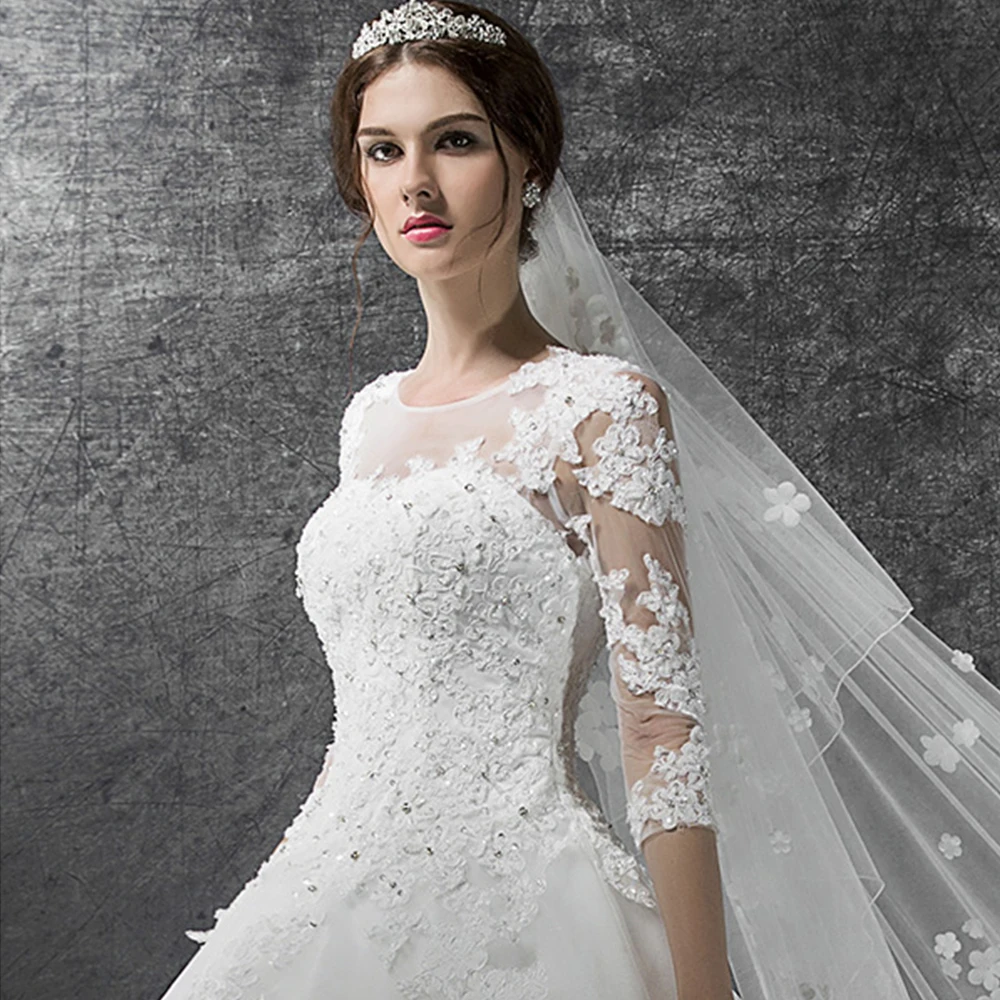 Великолепное бальное платье Свадебные платья с часовым шлейфом Vestido De Noiva Princesa Бисероплетение Аппликации со стразами элегантное платье