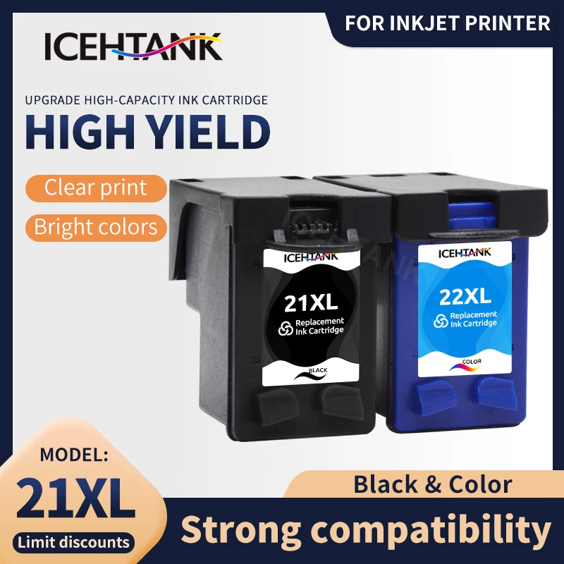 Sostituzione Cartuccia D'Inchiostro Rigenerata Icehtank Per Hp 21 22 Hp 21Xl 22 Xl Per Deskjet Envy D2445 D2460 F2290 F300 F310 Stampante