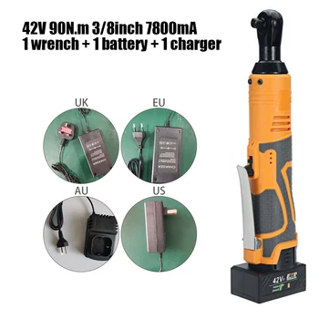 

1pc 42V 90N.m 3/8Inch 7800mA Orange Electric Cordless Ratchet Right Angle Wrench Durable High Quality Parts