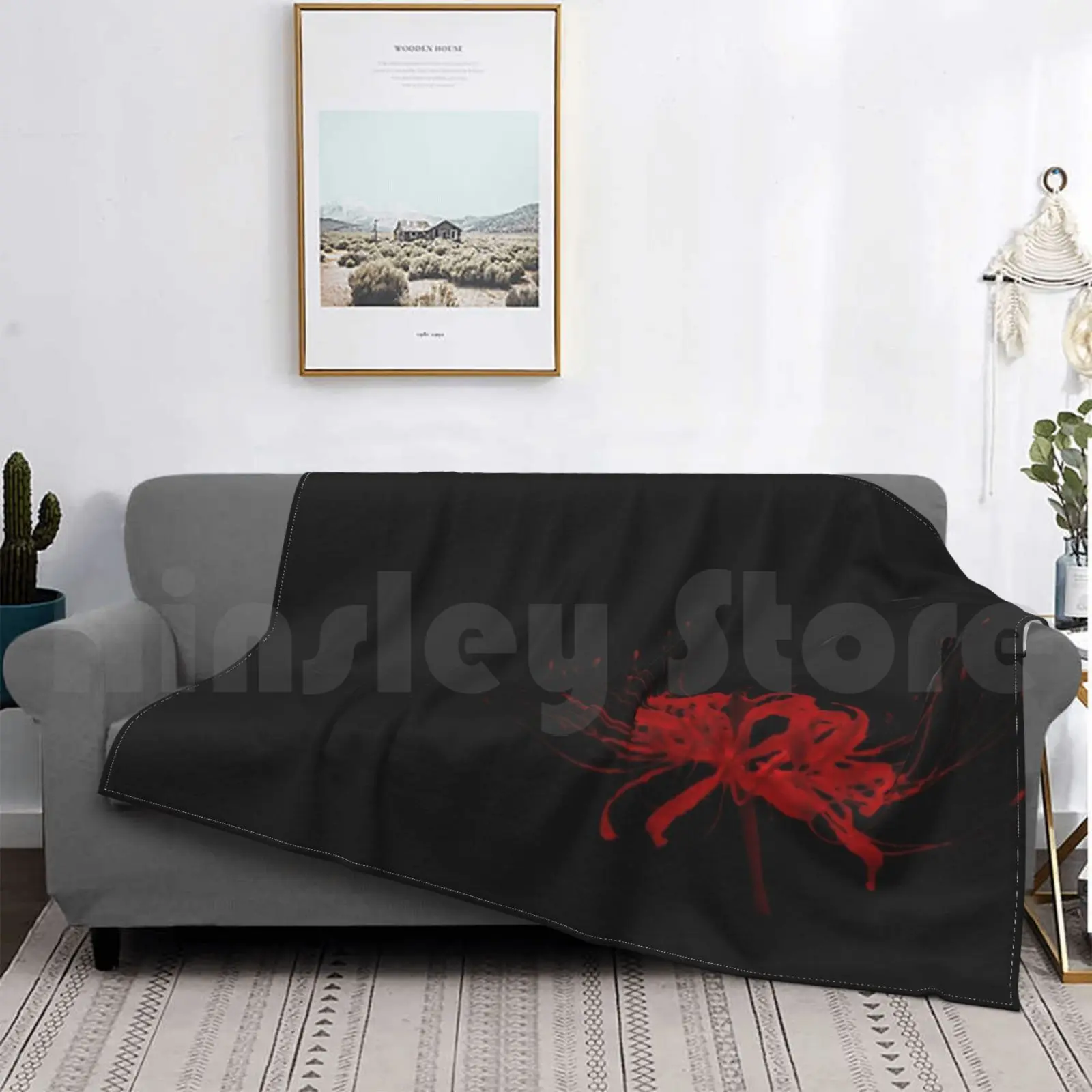 Manta de lirio de araña con fondo negro, a la moda, personalizada, Lilium, Spidy, flor, Rojo, sangre, Tokio
