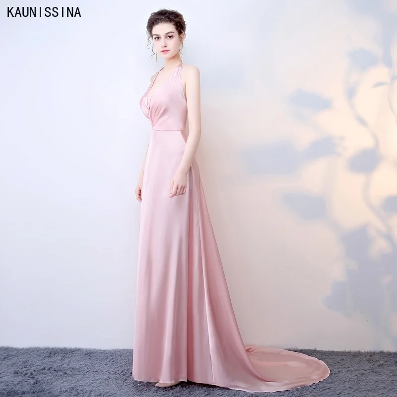 

KAUNISSINA сексуальное нижнее белье с глубоким v-образным вырезом, Сексуальные вечерние платья для женщин с лямкой через шею с низким вырезом на спине летнее платье без рукавов со шлейфом средней длины с цветочным принтом, вечернее платье