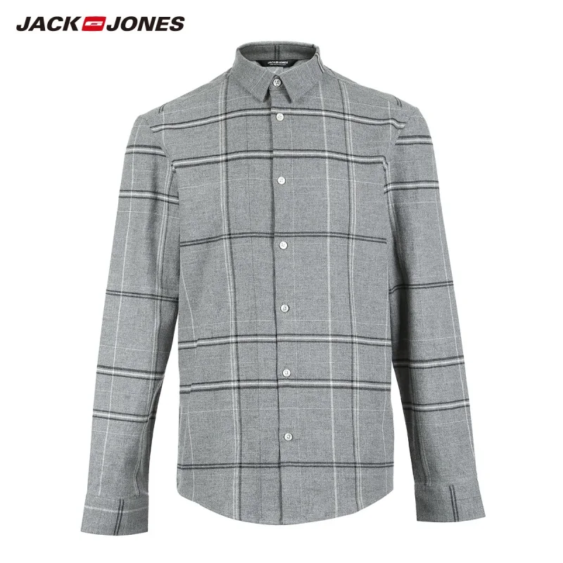 JackJones Мужская отшлифованная ткань клетчатая рубашка с длинными рукавами 218405521