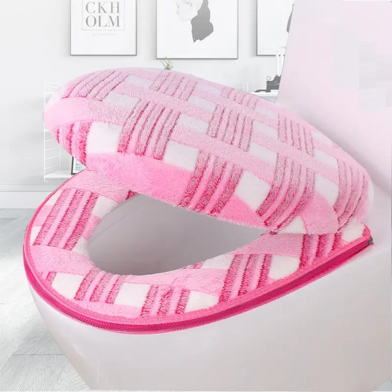 B Pink 2pcs Коврик для унитаза с рисунком панды, набор на молнии, чехлы для сиденья унитаза, мягкий теплый коралловый бархатный коврик для ванной комнаты, универсальные чехлы для сиденья унитаза - Цвет: B Pink 2pcs