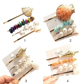

Baroque Ocean Style Women Side Bangs Hairpin Seashell Conch Candy Color Resin Stone Hair Clip Faux Pearl Jewelry Hair Accessory