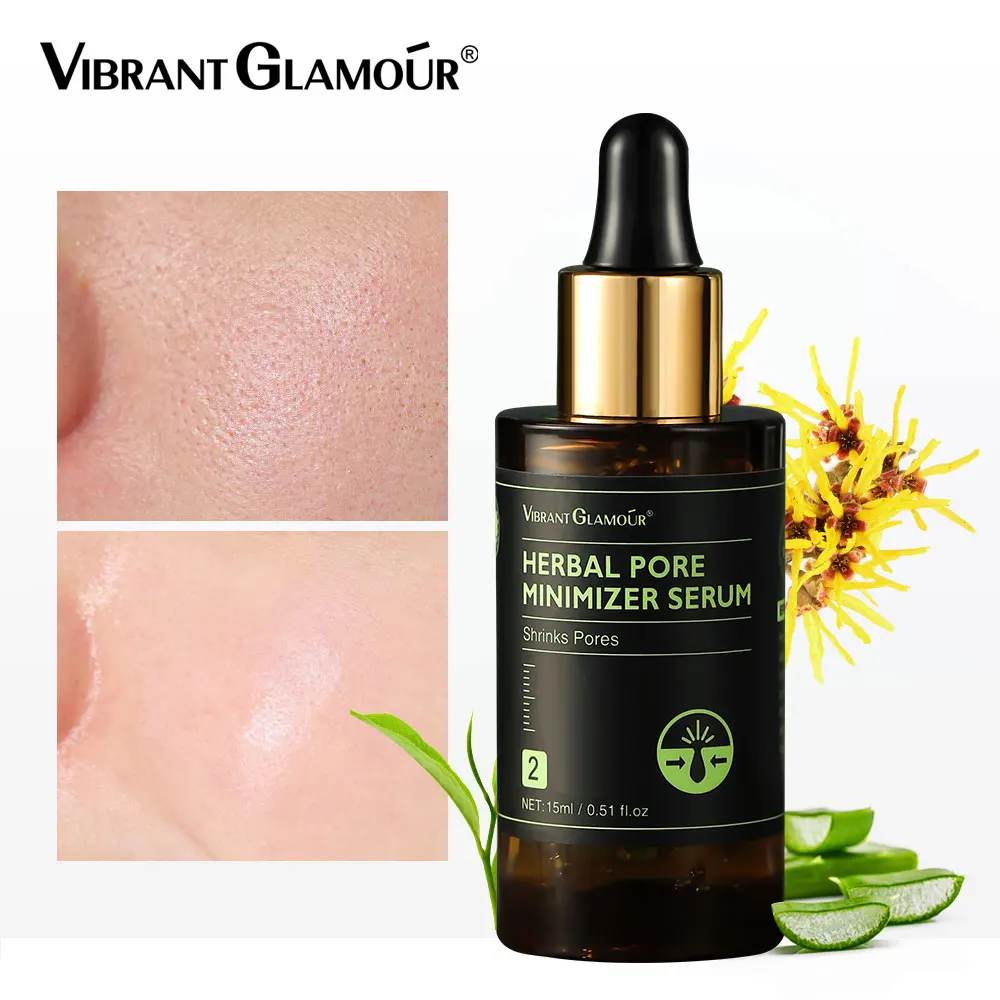 VIBRANT GLAMOUR Herbal Shrink Pore Minimizer Serum   Moisturizing Whitening Oil Control Remove Blackhead Acne Facial Care 15ml hyaluronic acid face serum moisturizing anti aging snail essence pore minimizer acne treatment serum facial skincare 5ml