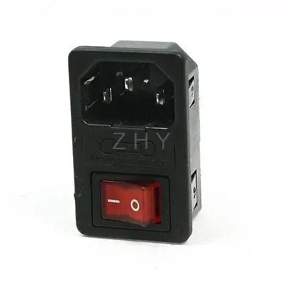 

AC 250V 10A 4 Terminal Red Rocker Switch C14 Inlet Male Power Socket