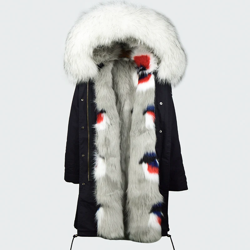 Ingenious Assorted Parka Men Long Black Fur Jacket With White Real Raccoon Collar |
