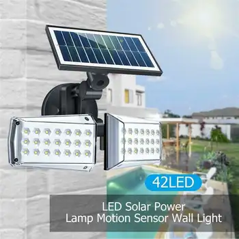 

12W Adjustable Dual Head 42 LED Solar Microwave Induction Wall Light Outdoor LED Radar Sensor Waterproof Security Lamp
