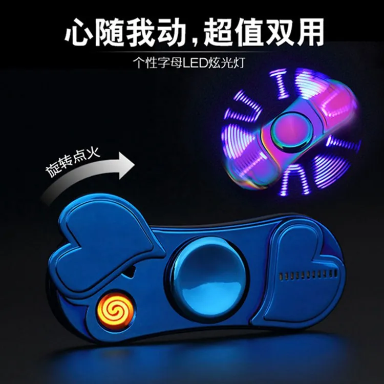 Colorful Luminous Metal Fidget Spiner Hand Spinner Top Spinners Stress USB Charging Lighters Fingertip Gyro Adult 3