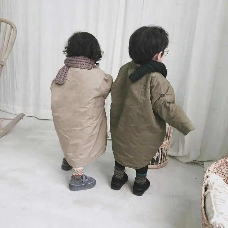 children's autumn and winter coats for boys and girls baby silk cotton padded casual loose long cotton windbreaker 2-8Y