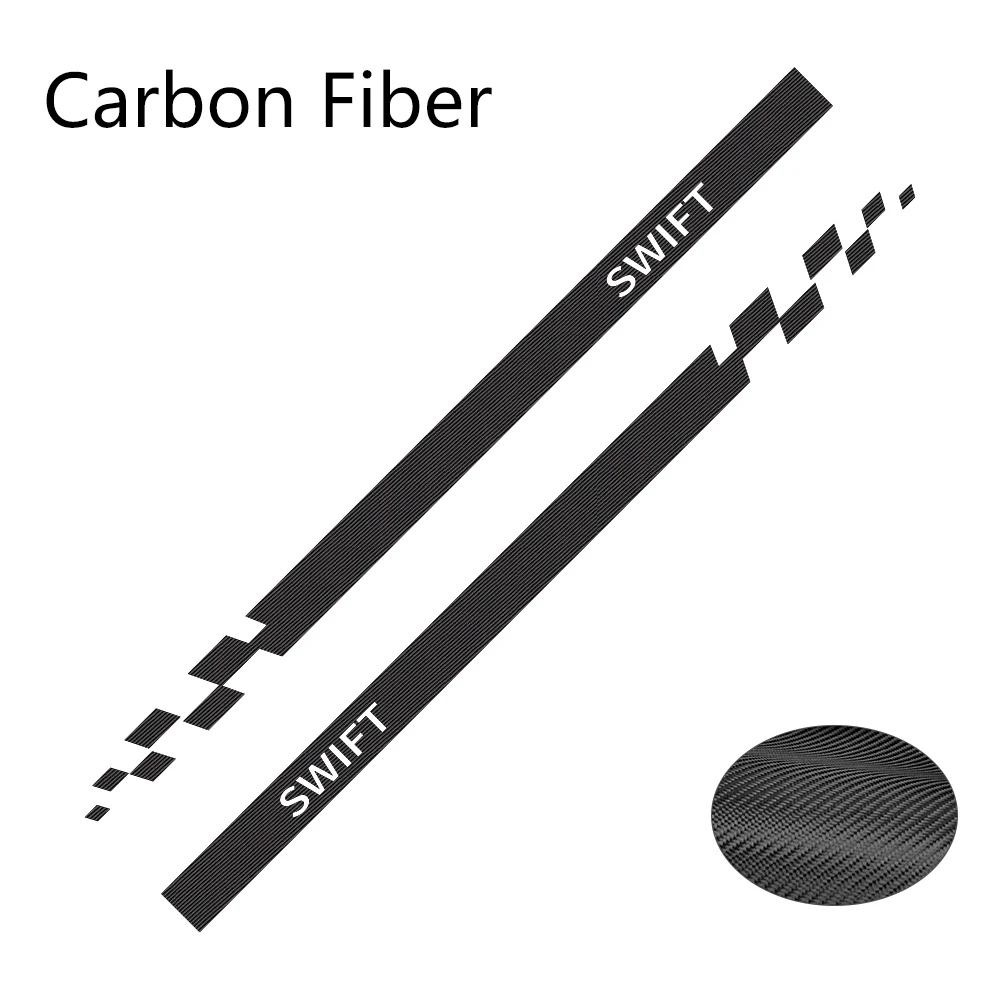Carbon Fiber 2 шт. спортивные автомобильные дверные боковые юбки в полоску виниловые наклейки для автомобиля Стайлинг кузова Декор Наклейка для Suzuki Swift Пленительные автомобильные аксессуары - Название цвета: Carbon Fiber
