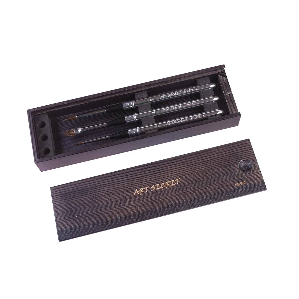 

High quality SQ670 3PC/set squirrel mixed hair brass ferrule aluminum cap wooden case watercolor art brush set