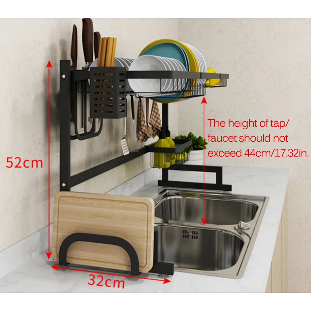 

Hot Sink Rack Dish Rack Stainless Steel Sink Drain Rack Drying Storage Holder 2 Layer Kitchen Dish Shelf Kitchen Organizer