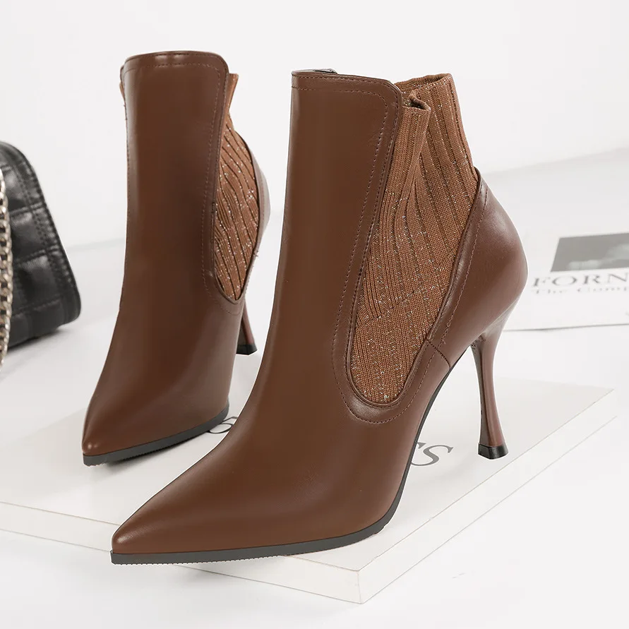 

7763-7 Europe And America Sexy Pointed High Heel Boots Nightclub Joint Thin Boots Martin Boots Thin Heeled French Women's Boots