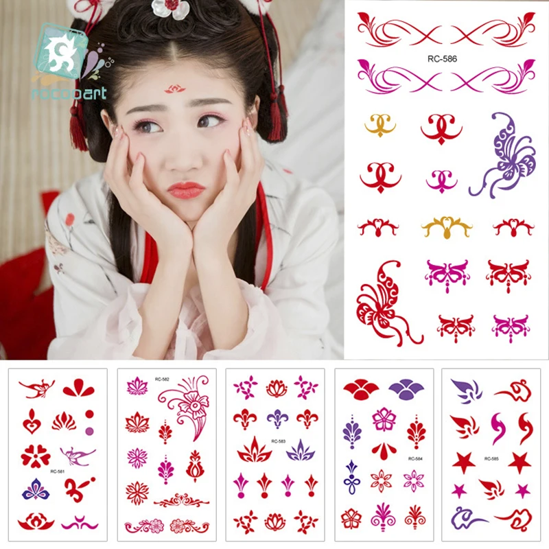 New Hot Sale Eyebrow Stickers Ancient Tribal Style DIY Red Sticker Face And Eye Jewels Forehead Stage Decor Temporary Tattoo