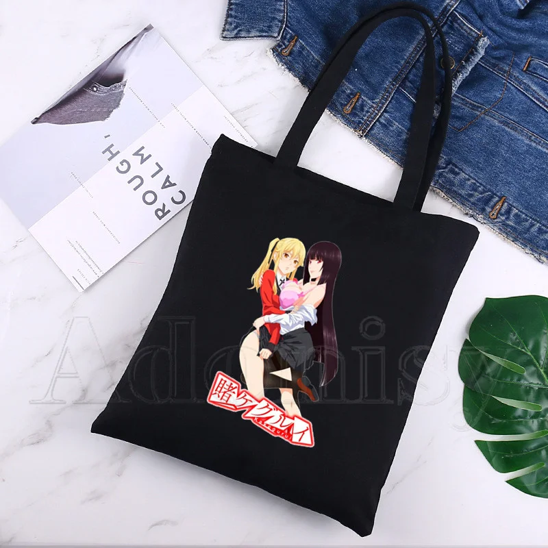 Kakegurui Graphic Cartoon Printed Canvas Shoulder Bag Female Harajuku Funny Large-capacity Eco Environmental Shopper Black | Багаж и сумки