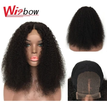 

Afro Kinky Curly Wig 4x4 Pre Plucked Lace Wigs 150% Density Peruvian Remy Short Lace Front Human Hair Wigs For Women