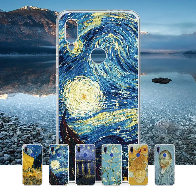Van Gogh Starry Night Sunflower For Xiaomi Mi Redmi Note 5 6 7 8 9 10 lite Pro Plus Soft TPU Crystal Slim Protective Clear Case | Мобильные